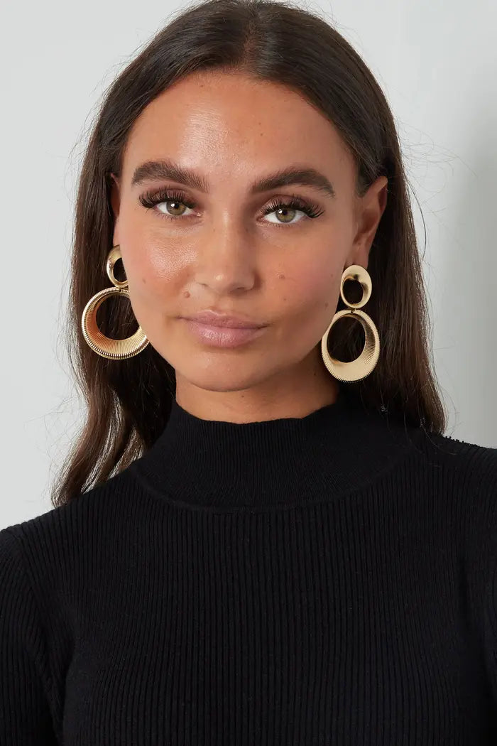 Gold Double Ring Earrings