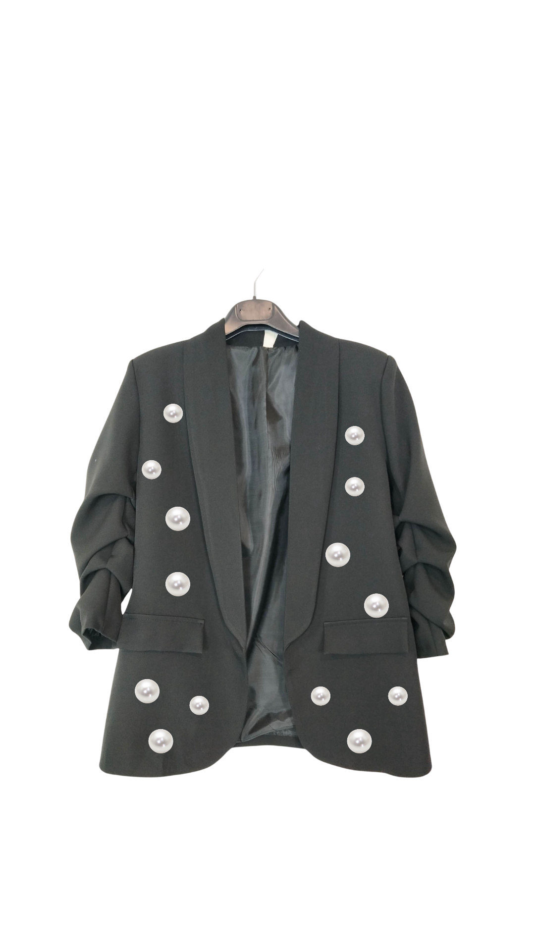 Pearl Embedded Scrunch Sleeves Blazer