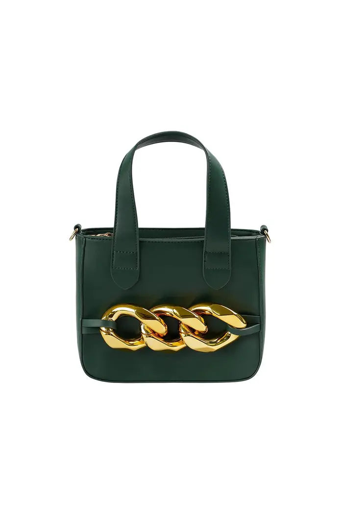 PU Leather Bag with Metal Gold Chain