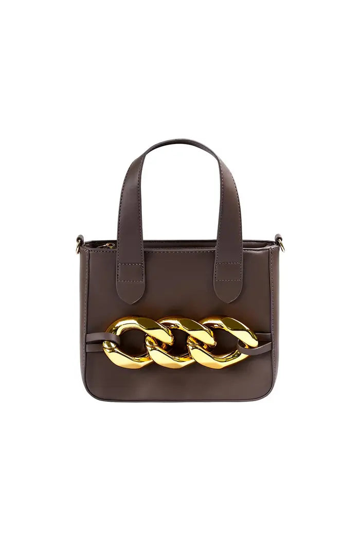 PU Leather Bag with Metal Gold Chain