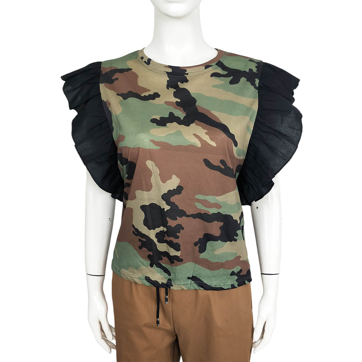 Camouflage Flared Sleeve Top