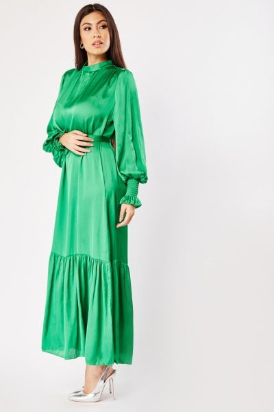 Faux Satin Maxi Dress