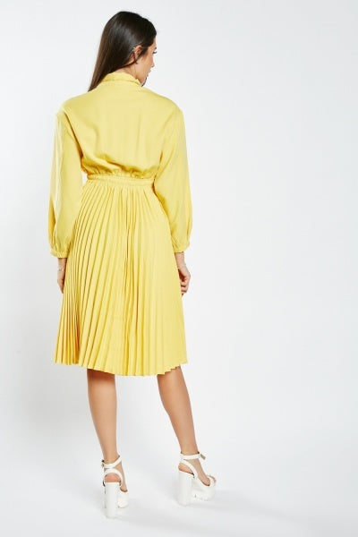 Yellow Pleated O-Ring  Dress