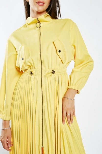 Yellow Pleated O-Ring  Dress