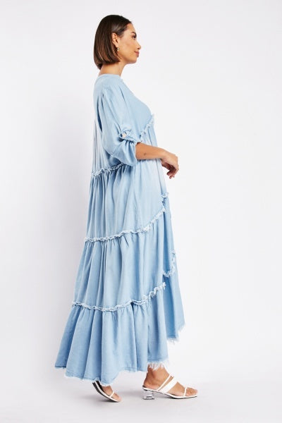 Tiered Denim Maxi Dress