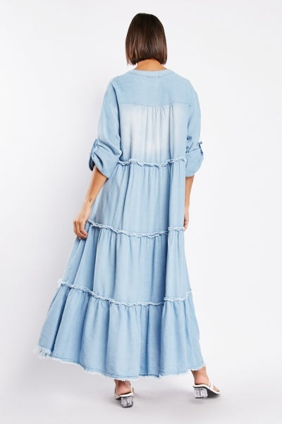 Tiered Denim Maxi Dress