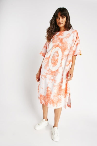 Tie and Dye Joy Graphic Text Midi Dress