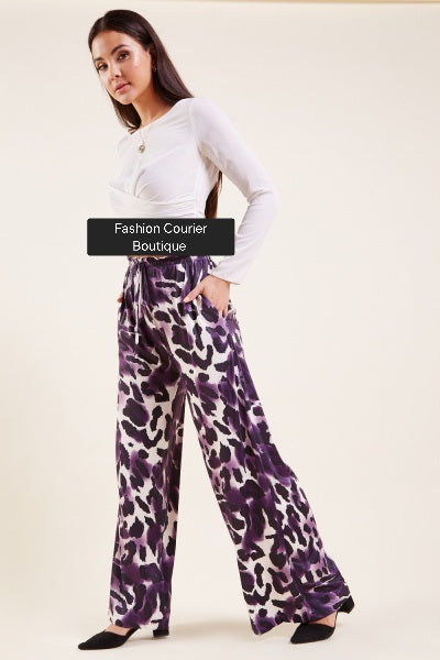 Purple Leopard Print Wide Leg Pants