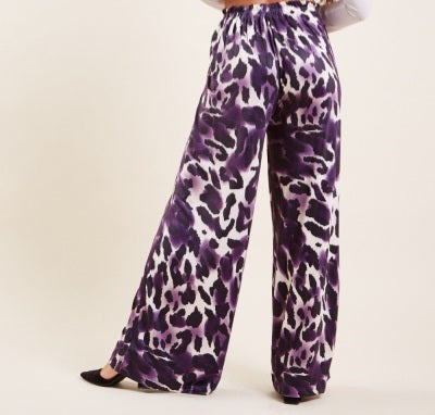 Purple Leopard Print Wide Leg Pants