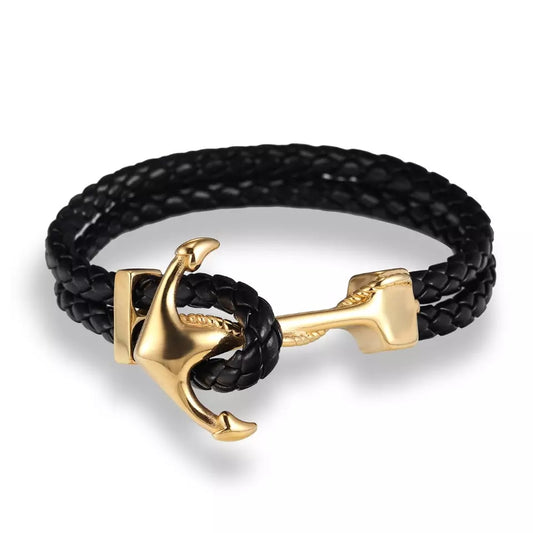 Black and gold anchor bracelet