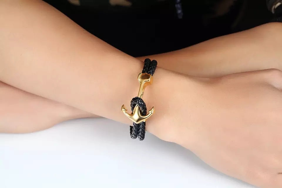 Black and gold anchor bracelet