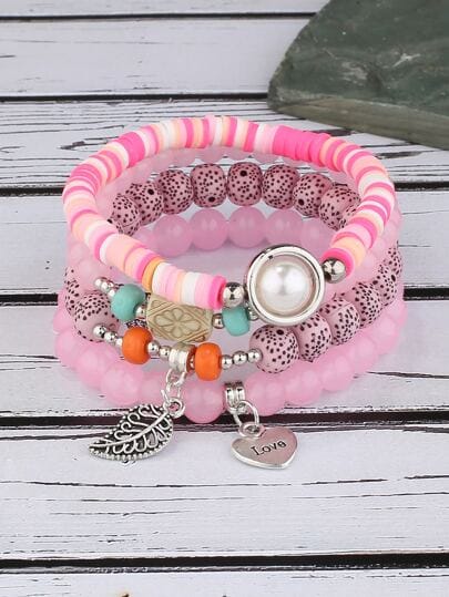 Pink Beaded Bracelet Set