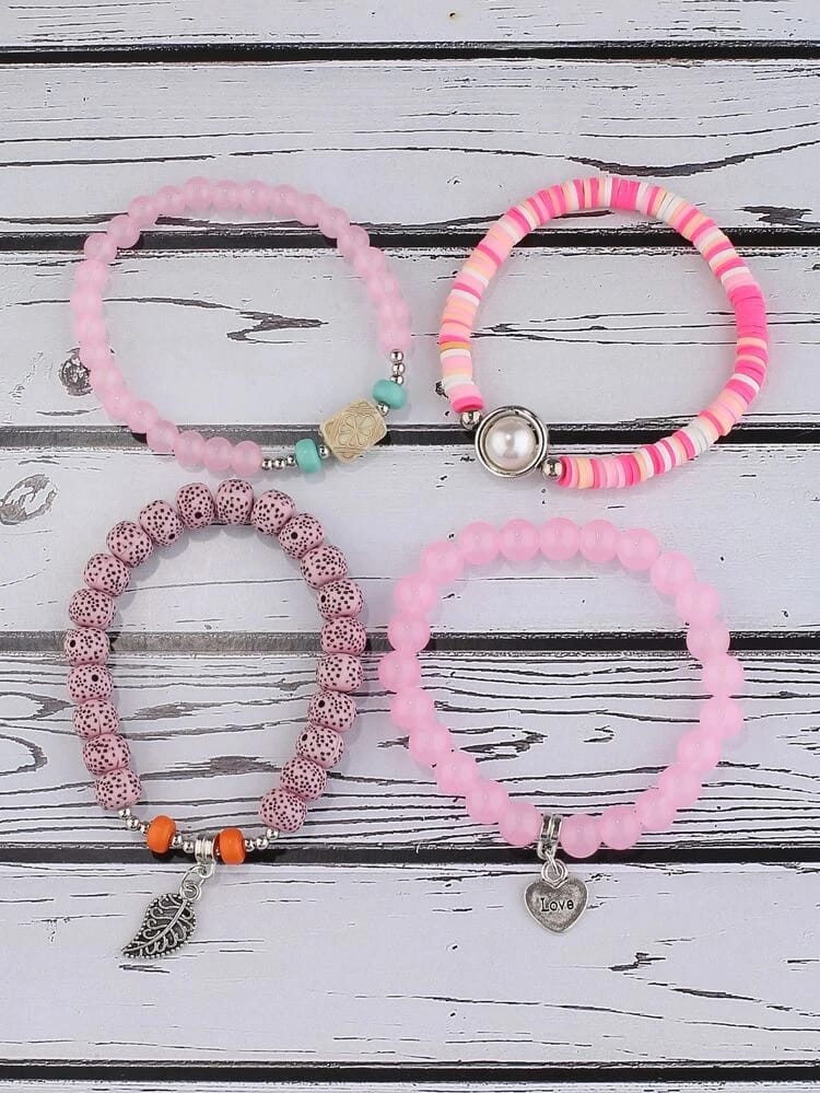 Pink Beaded Bracelet Set