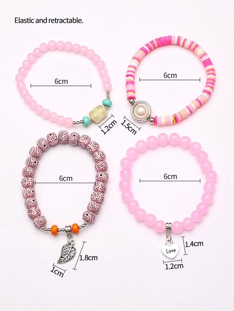 Pink Beaded Bracelet Set