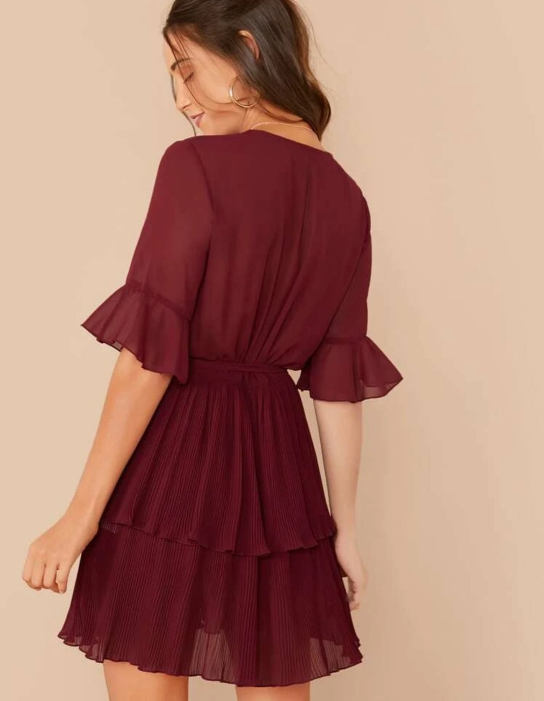 Burgundy steam pleated tunic dress