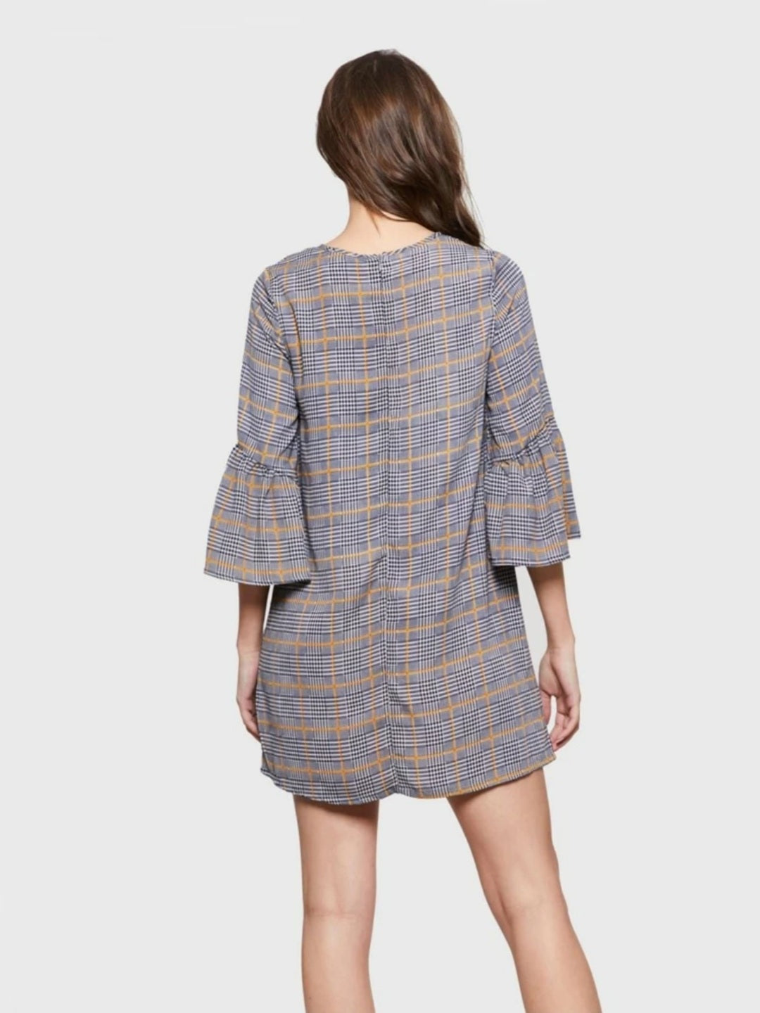 Ruffle sleeve checkered  tunic dress