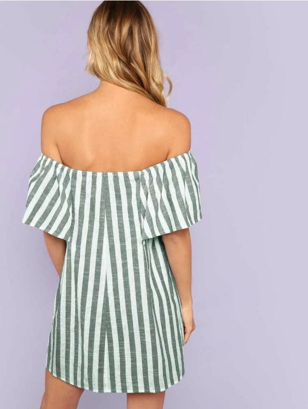 Button Open Shoulder Stripe Dress