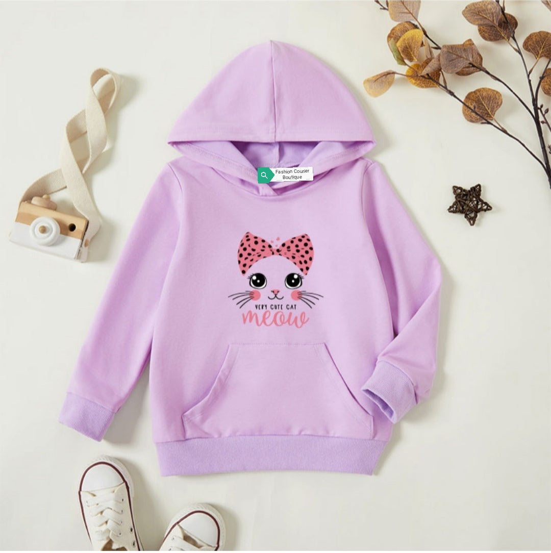 Toddler Girl Purple cat face graphic hoodie