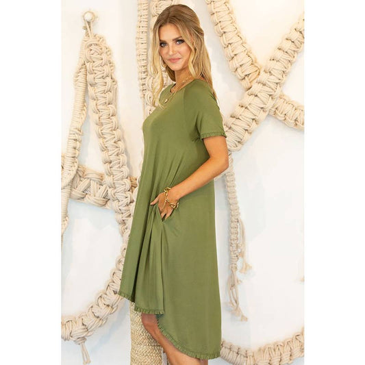 Olive green dip hem dress