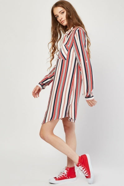 Red and white stripes shirt dress