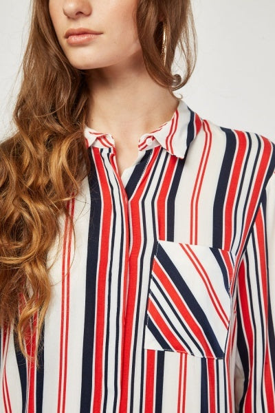 Red and white stripes shirt dress