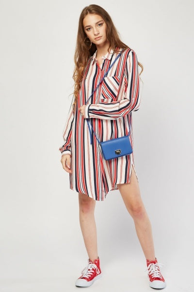 Red and white stripes shirt dress